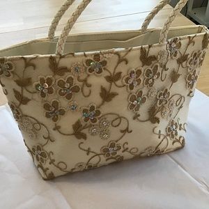 Handbag EUC Sequin & Embroidered Cream/ Tan